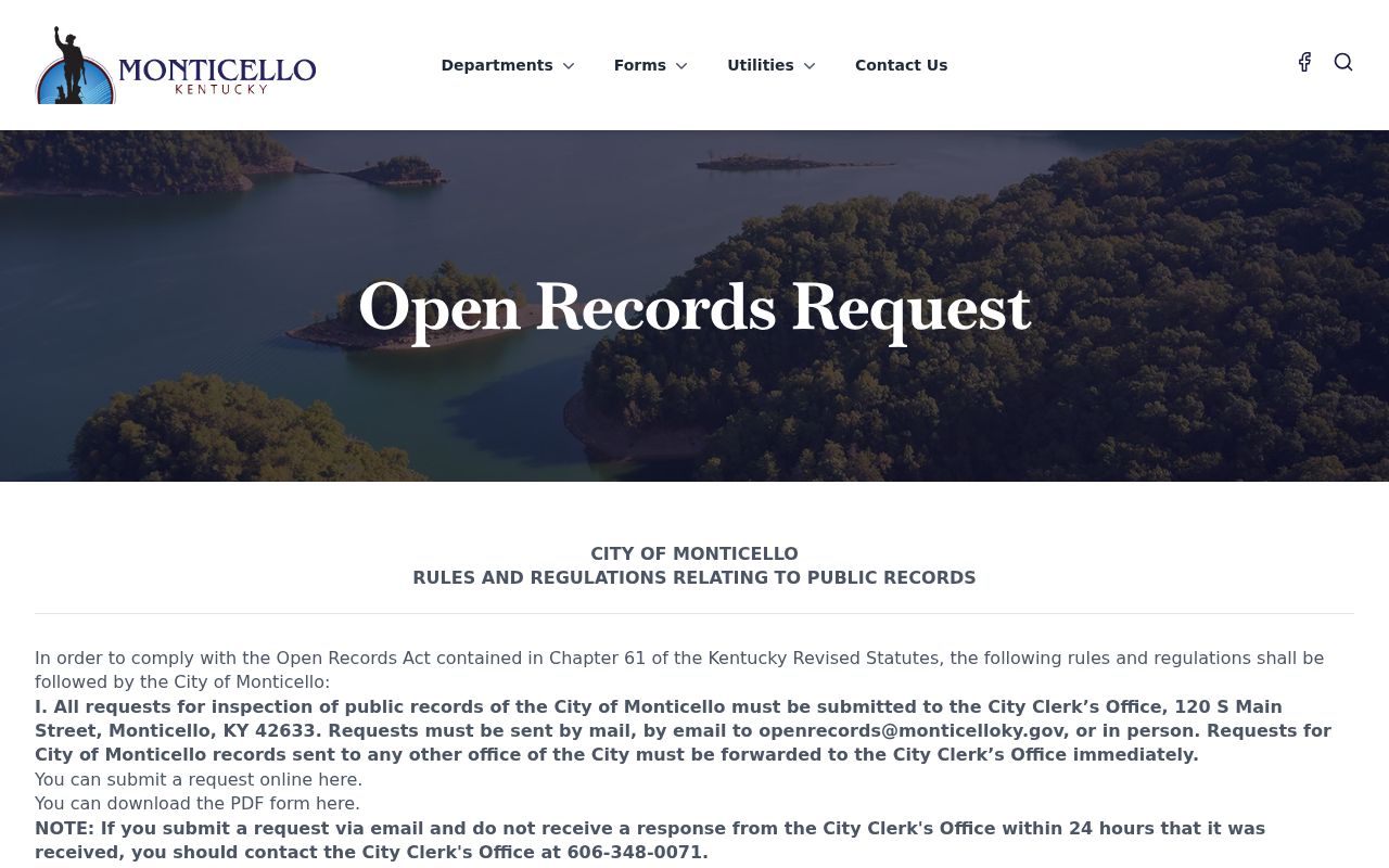 Monticello city records request page for Wayne County arrest records