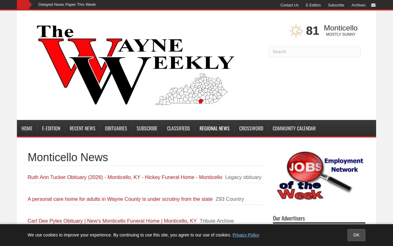 Monticello local news page covering Wayne County arrest reports