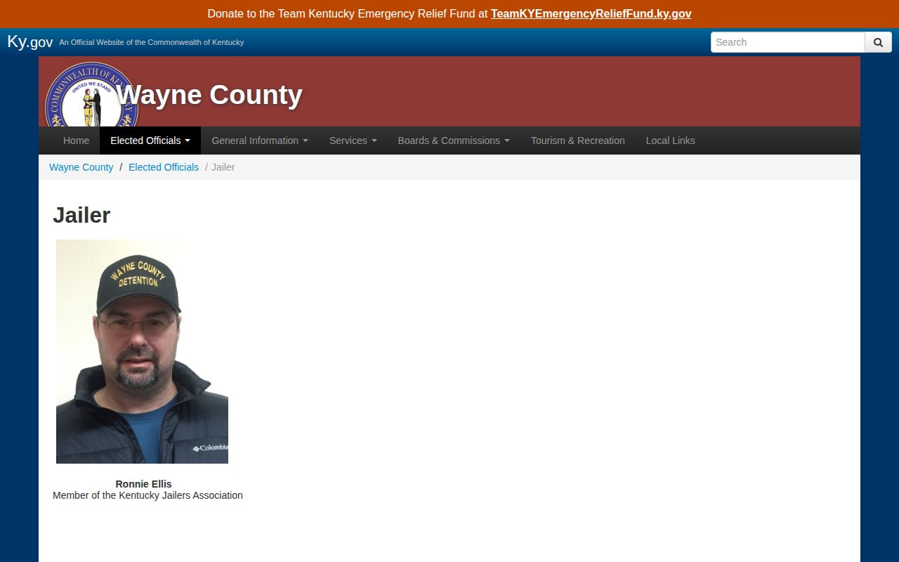 Wayne County Detention Center booking record contact page